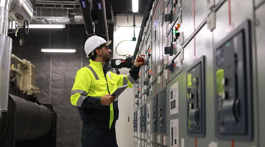 Ingeniero trabajando en la sala de control