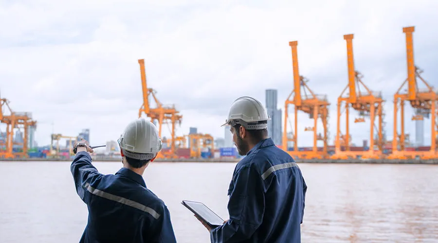 Estibadores trabajando en puerto marítimo