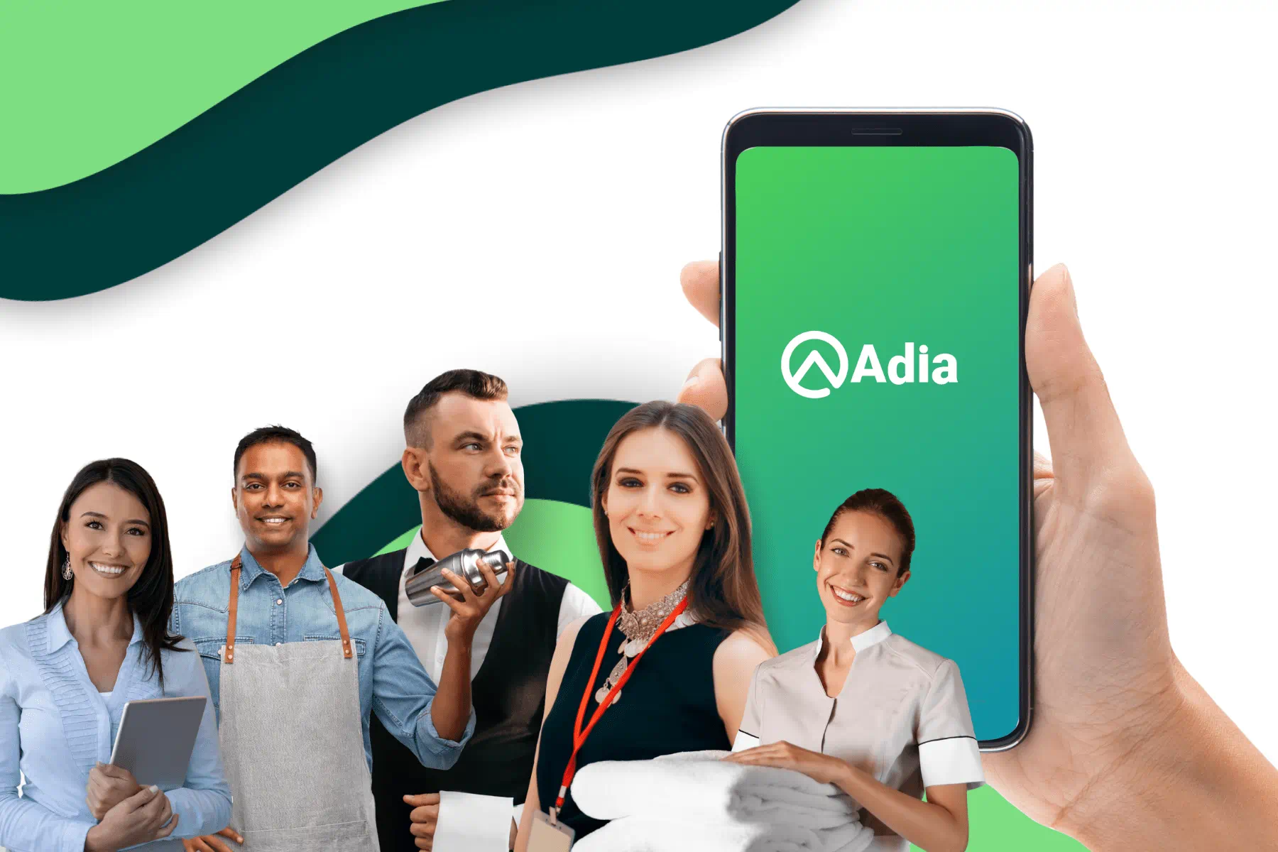Adia logo displayed on a smartphone screen.