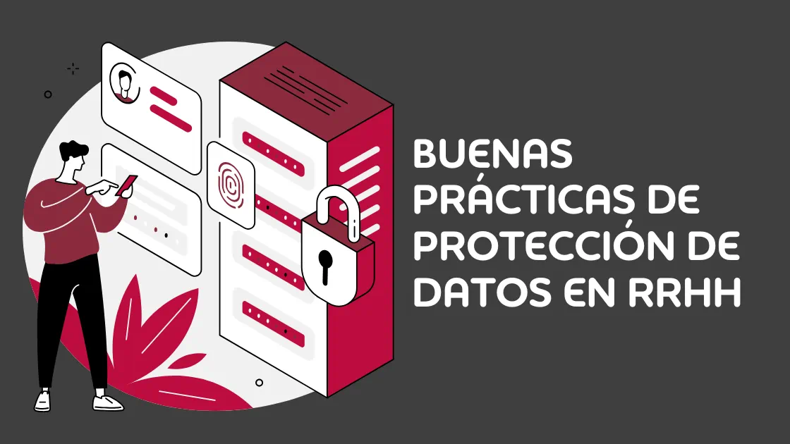 Ilustración de un equipo de Recursos Humanos revisando políticas de protección de datos, con íconos de seguridad digital y documentos confidenciales, representando buenas prácticas de privacidad en empresas de Chile