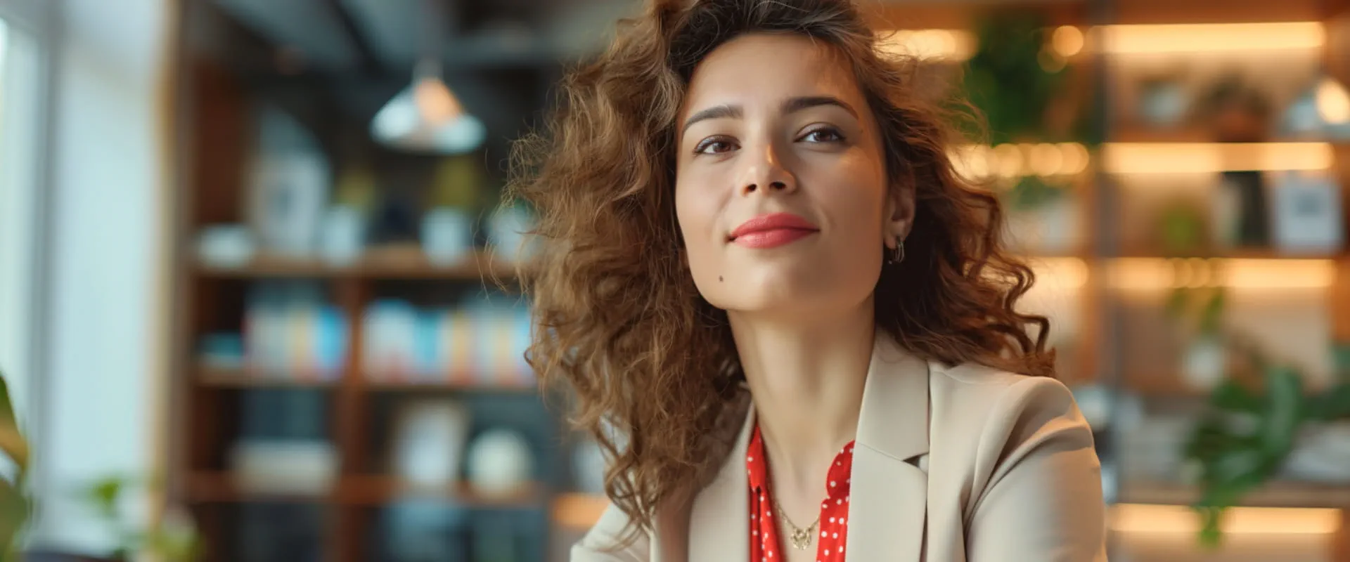 Vrouw kijkt om zich heen op kantoor Vrouw kijkt om zich heen op kantoor