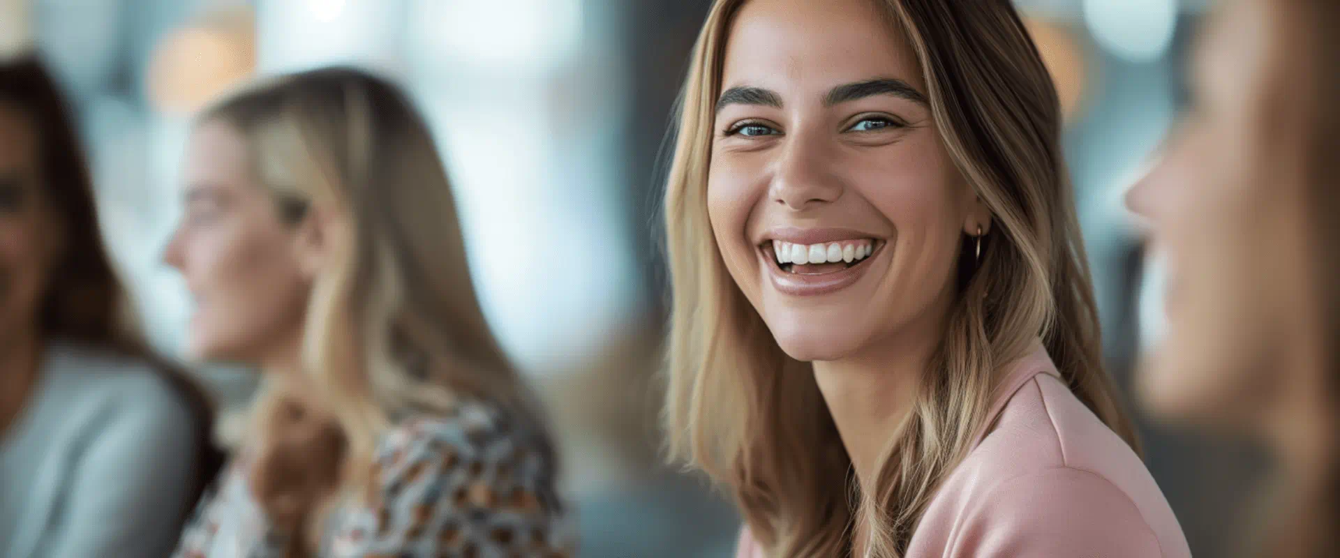 Collega's lachen naar de camera