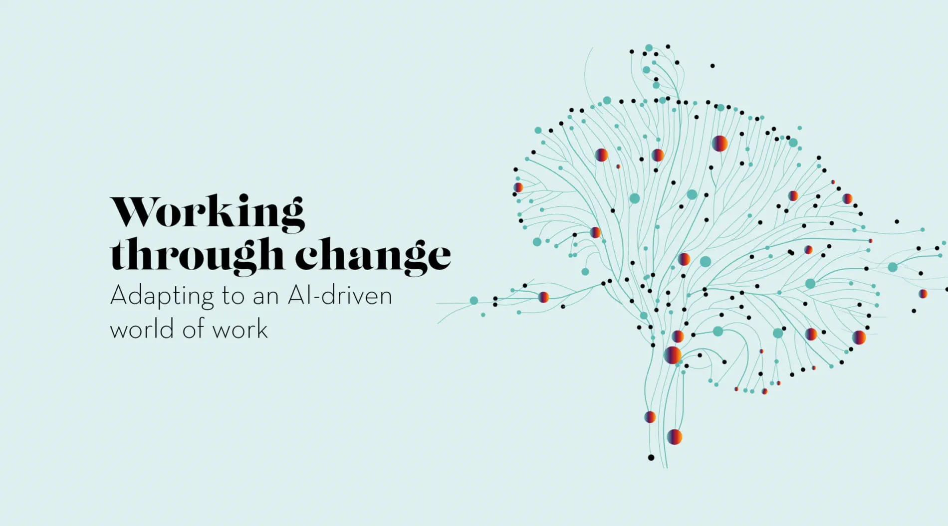 Illustration of a brain made of connected lines and dots, with text about adapting to an AI-driven world of work
