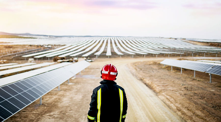 Medewerker staat voor zonnepark