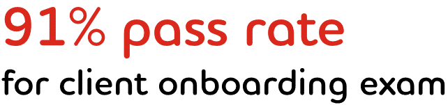 91% pass rate for client onboarding exam