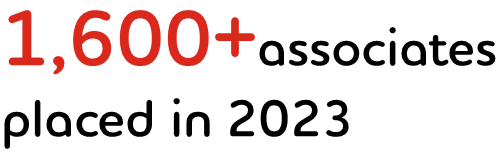 1,600+associates placed in 2023