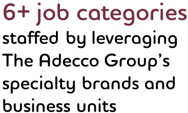 6+ job categories staffed by leveraging The Adecco Group’s specialty brands and business units